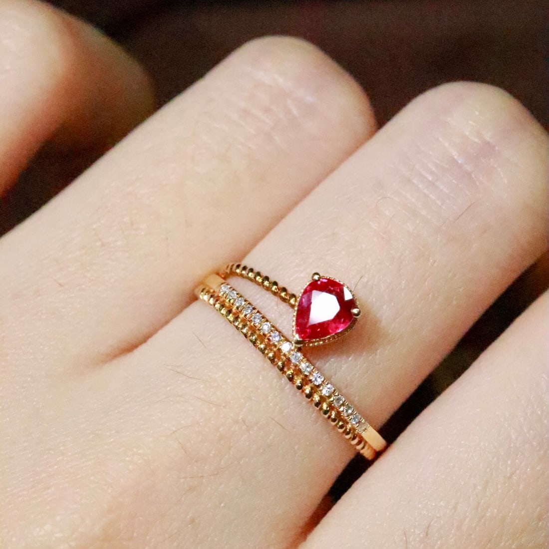 14k Gold 0.56 Ctw Natural Ruby & Diamond Ring - 5