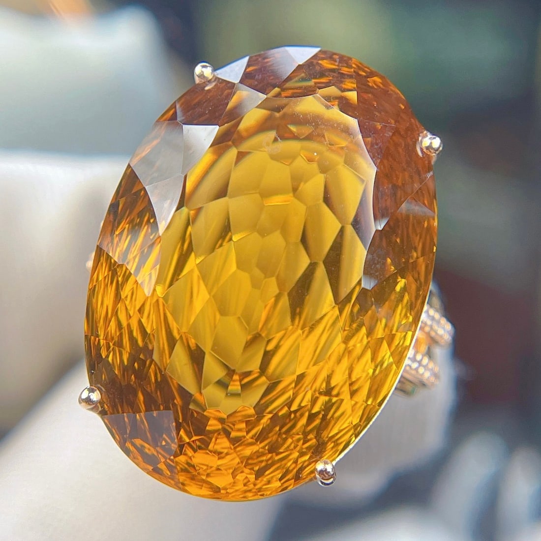 14k Gold 28.63 Ct Natural Citrine & Diamond Ring - 2