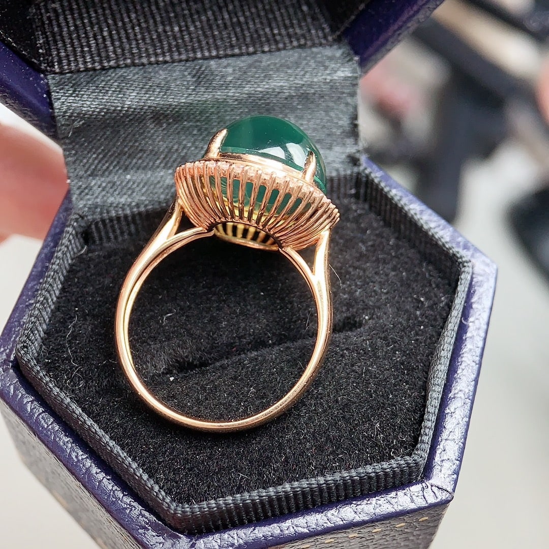 14k Gold 12 Ct Natural Prehnite & Diamond Ring - 6