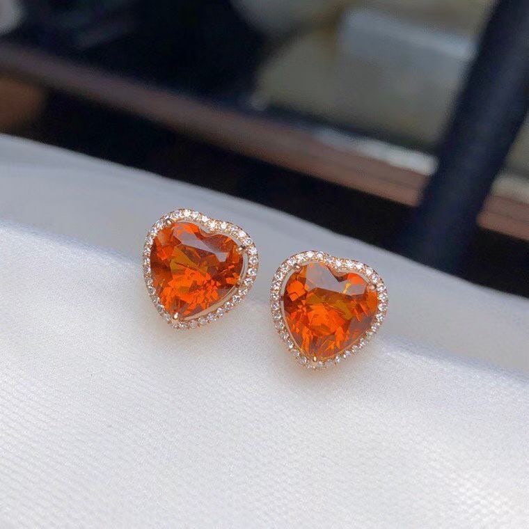 14k Gold 3.85 Ct Natural Citrine & Diamond Earrings - 2