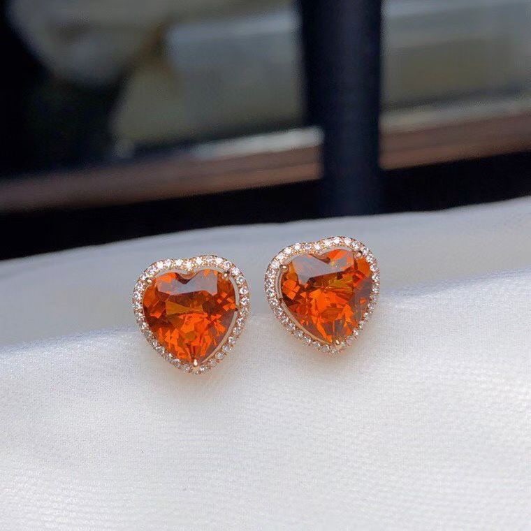 14k Gold 3.85 Ct Natural Citrine & Diamond Earrings - 3