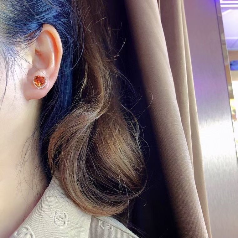 14k Gold 3.85 Ct Natural Citrine & Diamond Earrings - 4