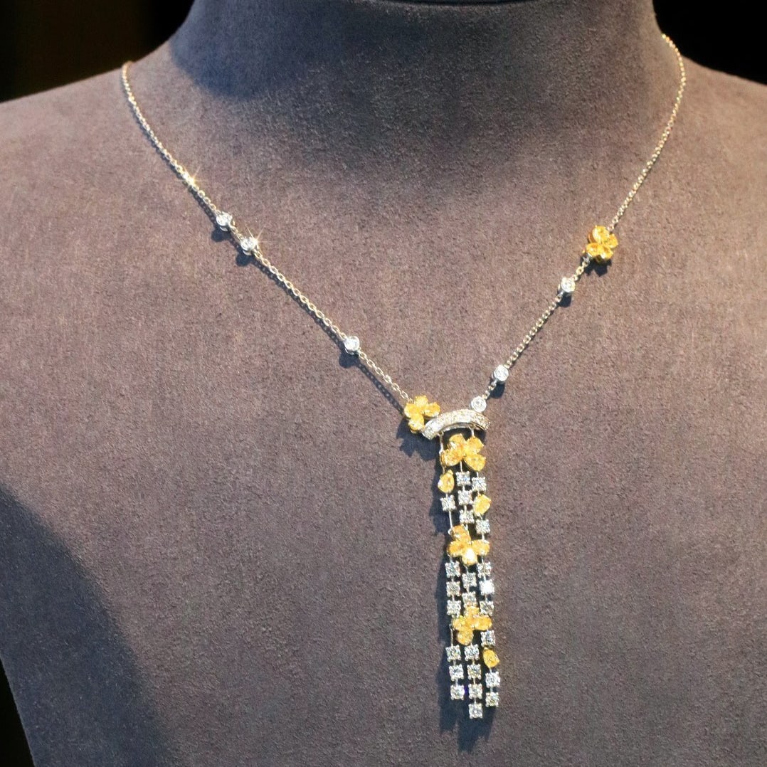 14k Gold 4 Ct Natural Color Diamond Necklace - 7