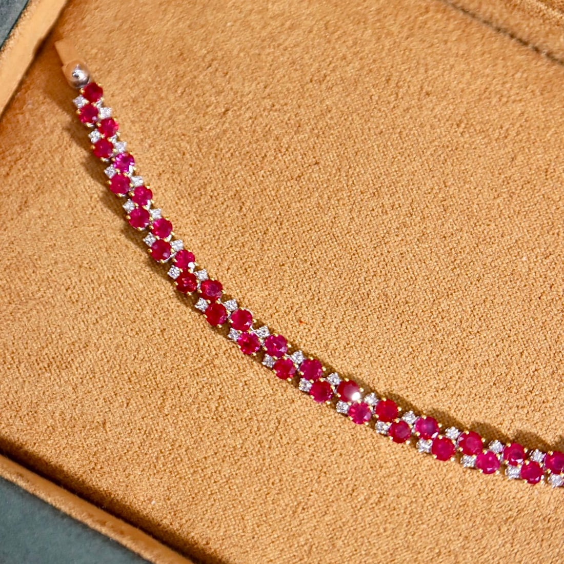 14k Gold 8.71 Ctw Natural Ruby & Diamond Bracelet - 3