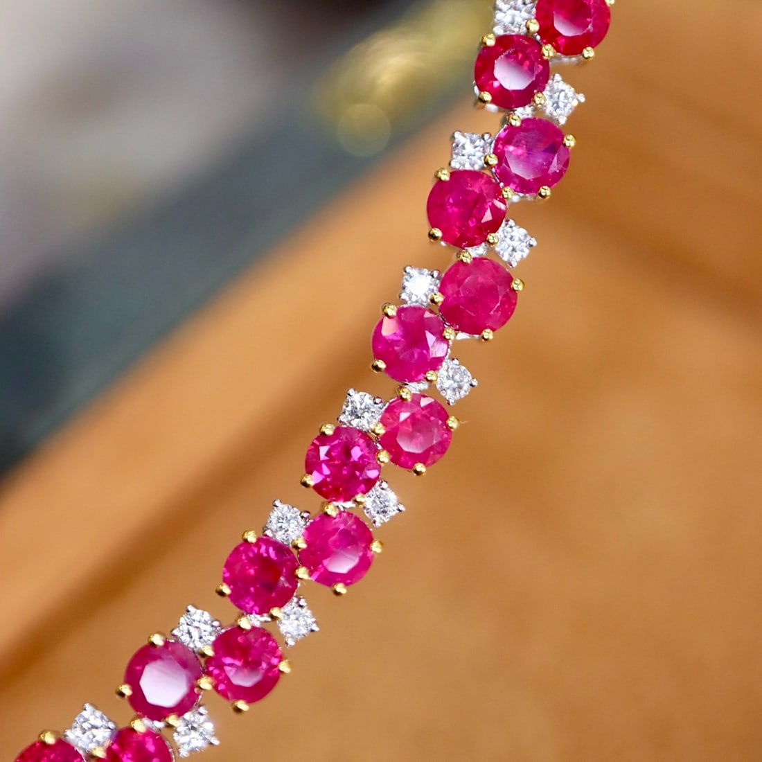 14k Gold 8.71 Ctw Natural Ruby & Diamond Bracelet - 6