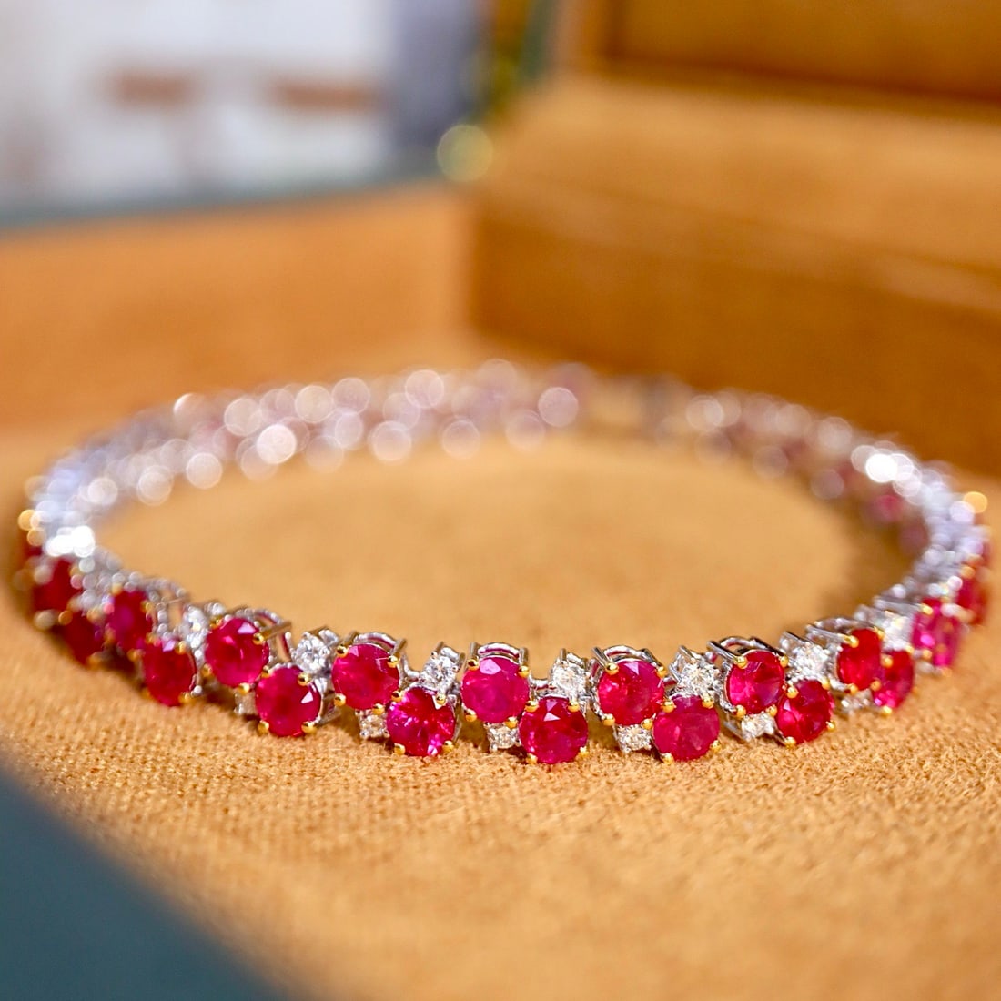 14k Gold 8.71 Ctw Natural Ruby & Diamond Bracelet - 7
