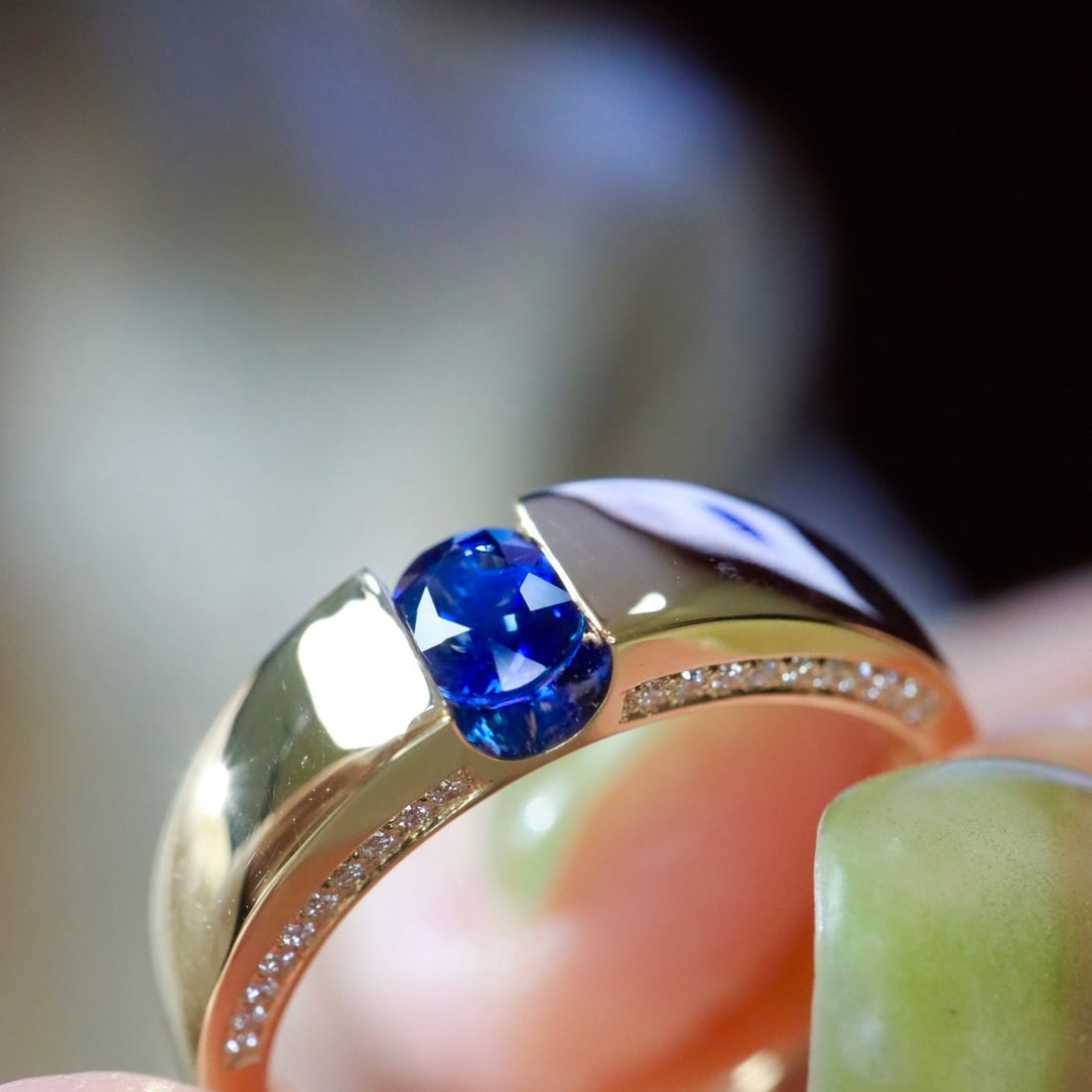 14k Gold 0.55 Ctw Natural Sapphire & Diamond Ring - 4