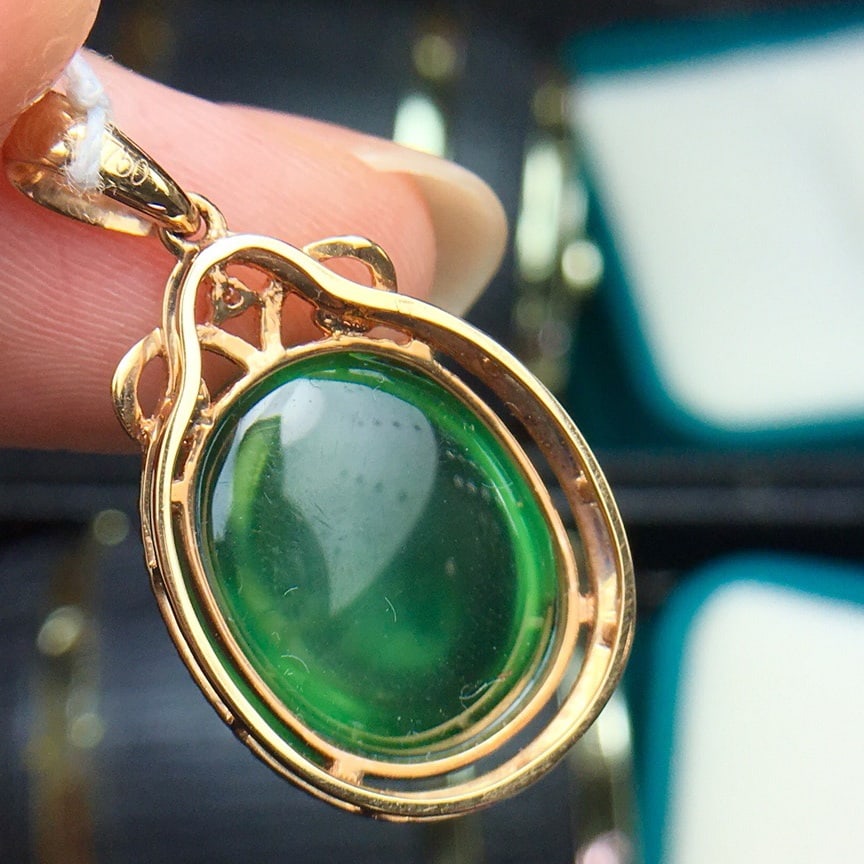 14k Gold 14.8 Ct Natural Prehnite & Diamond Pendant( Without Chain ) - 4