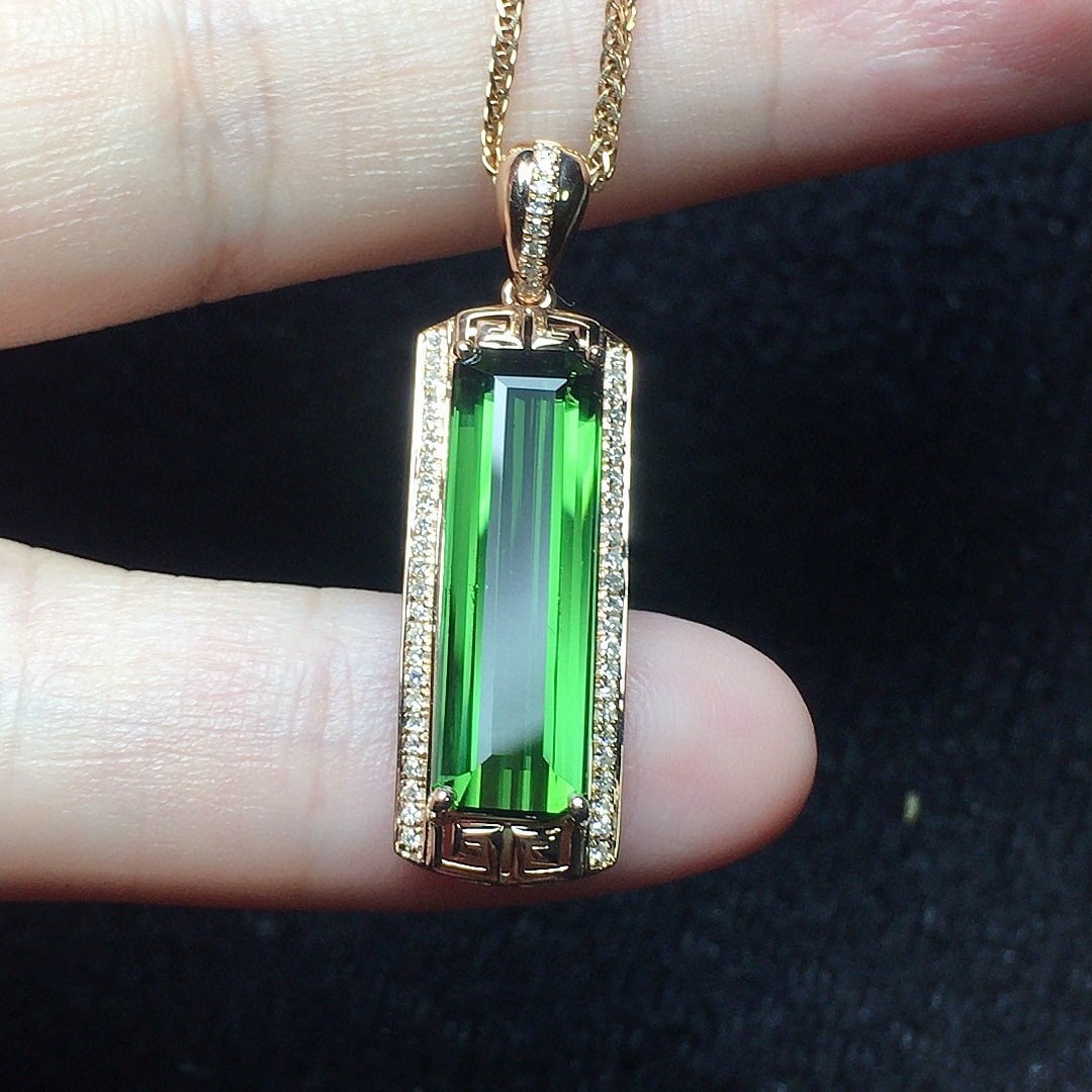 14k Gold 4.82 Ct Natural Tourmaline & Diamond Pendant( Without Chain ) - 4