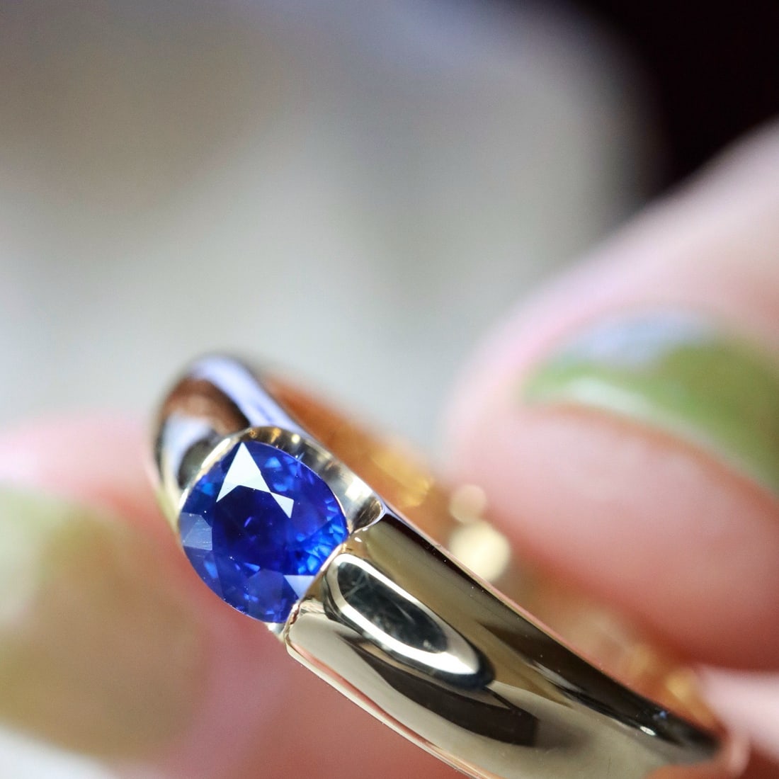 14k Gold 0.48 Ct Natural Sapphire Ring - 7