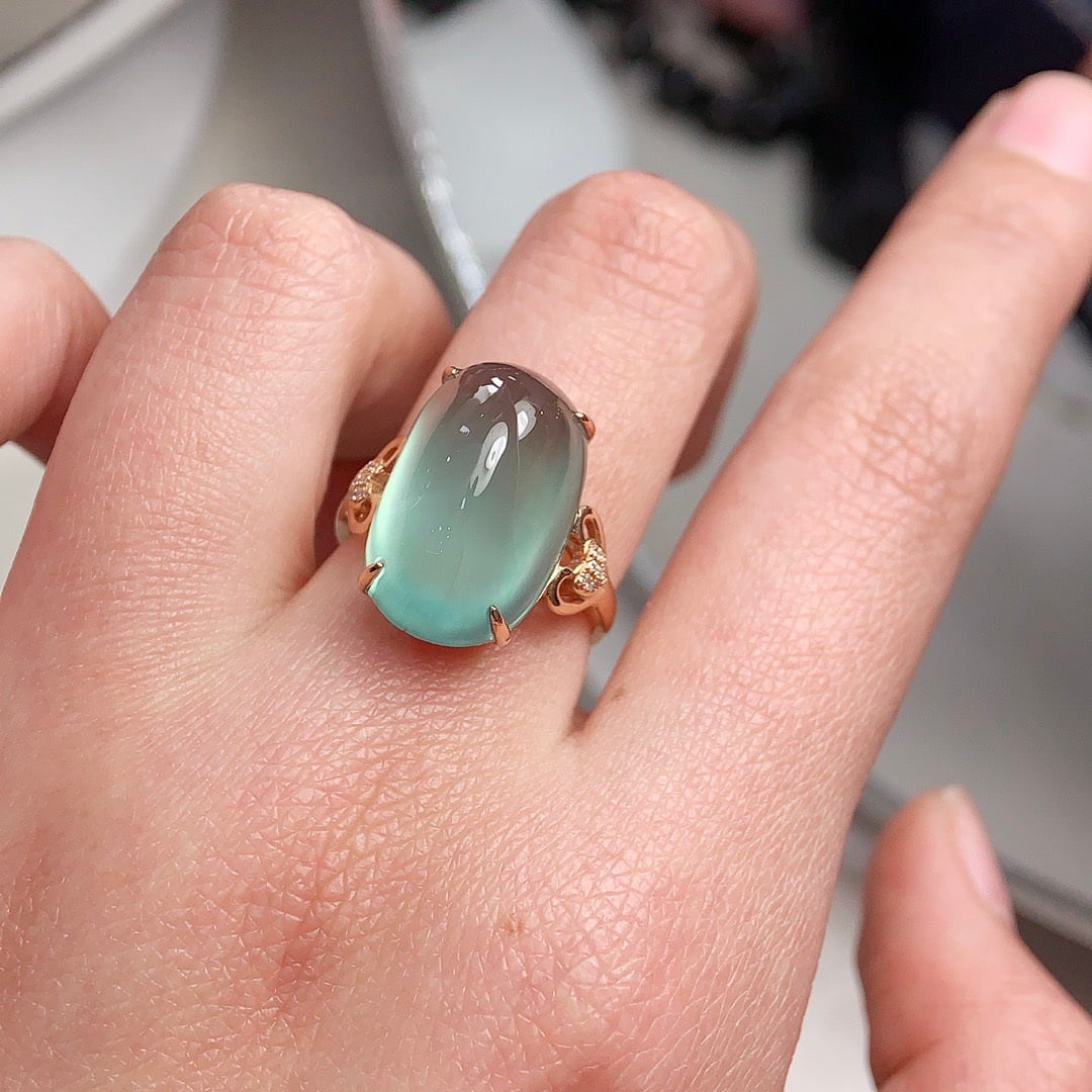 14k Gold 18.5 Ct Natural Prehnite & Diamond Ring - 4