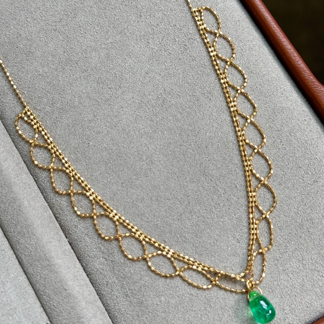 14k Gold 3 Ct Natural Emerald Necklace - 2