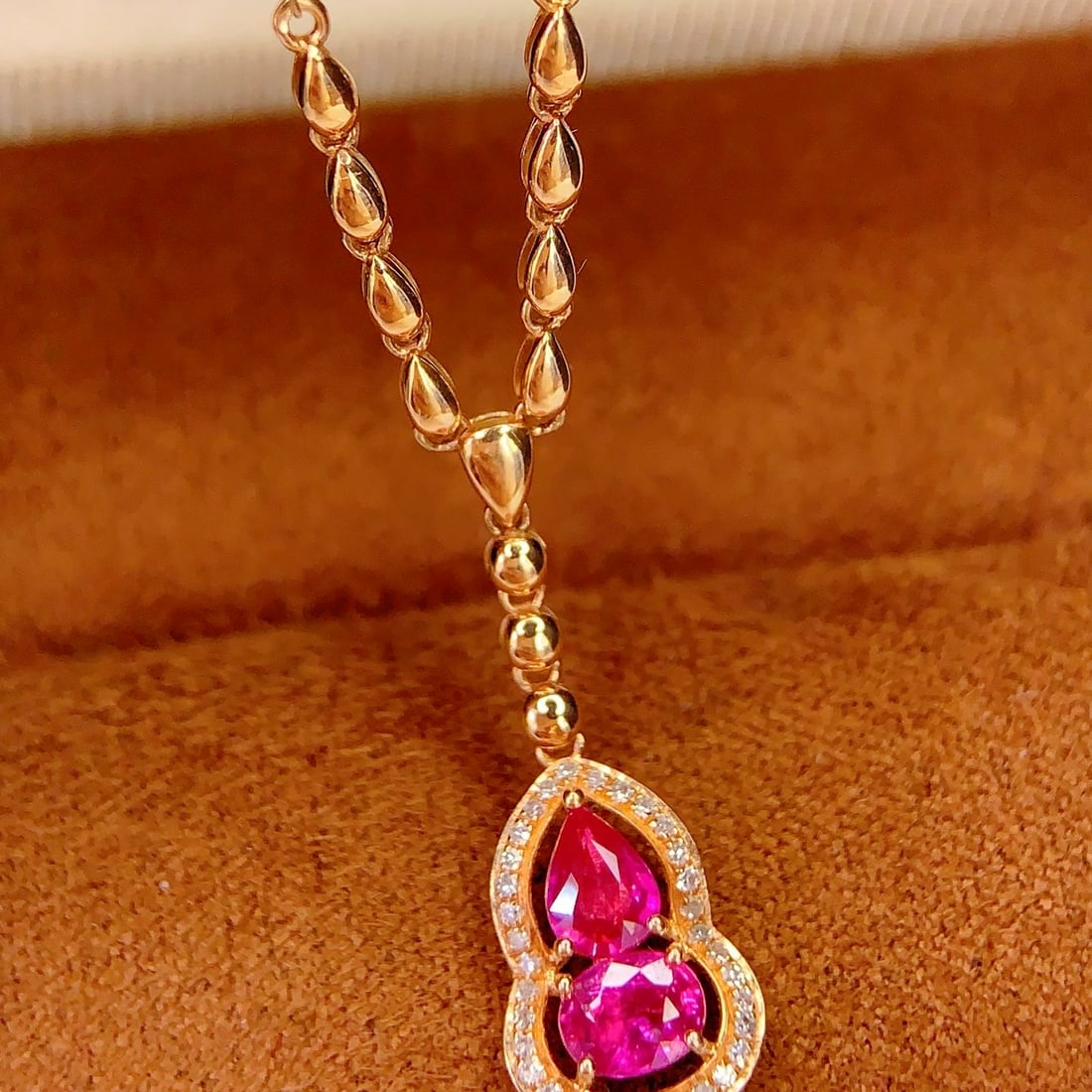 14k Gold 1.0 Ct Natural Ruby & Diamond Necklace - 3