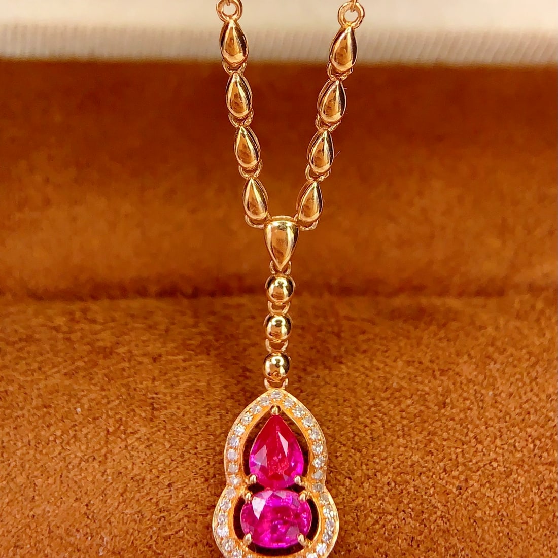 14k Gold 1.0 Ct Natural Ruby & Diamond Necklace - 4