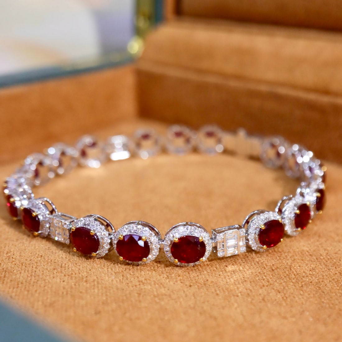 14k Gold 7.98 Ctw Natural Ruby & Diamond Bracelet - 6