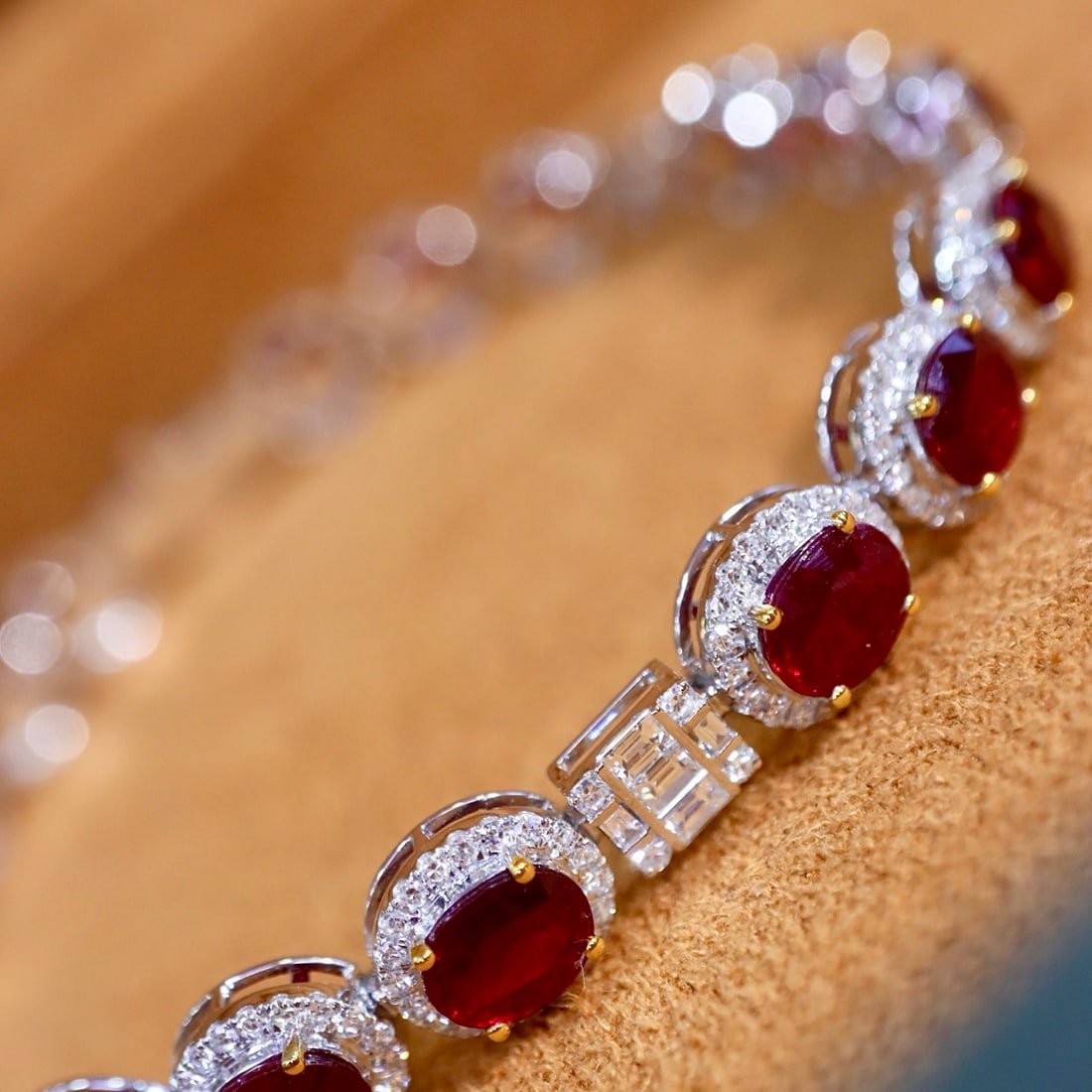 14k Gold 7.98 Ctw Natural Ruby & Diamond Bracelet - 7