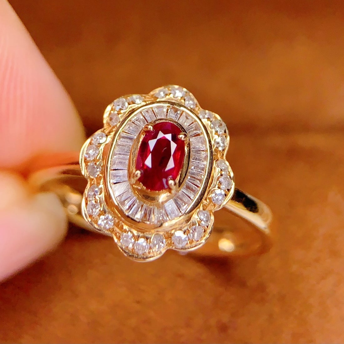 14k Gold 0.4 Ct Natural Ruby & Diamond Ring - 4