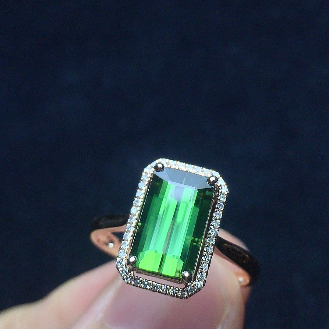 14k Gold 2.38 Ct Natural Tourmaline & Diamond Ring - 2