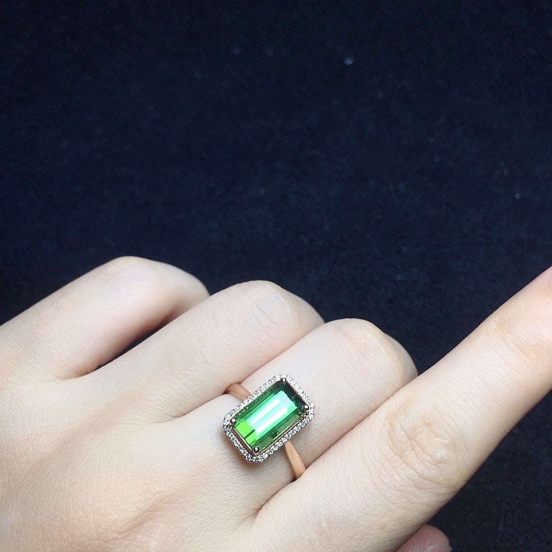 14k Gold 2.38 Ct Natural Tourmaline & Diamond Ring - 4