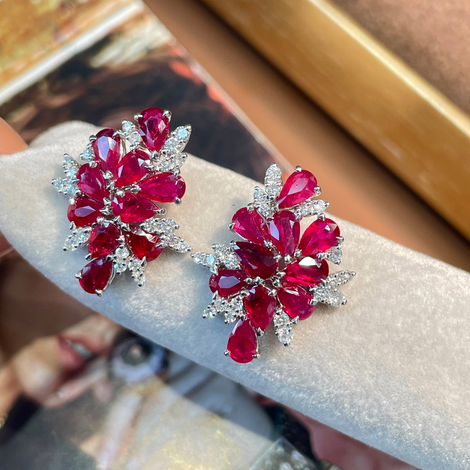 14k Gold 3.4 Ct Natural Ruby & Diamond Earrings - 2