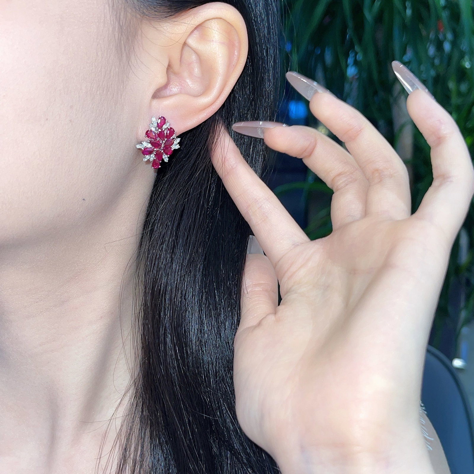 14k Gold 3.4 Ct Natural Ruby & Diamond Earrings - 4