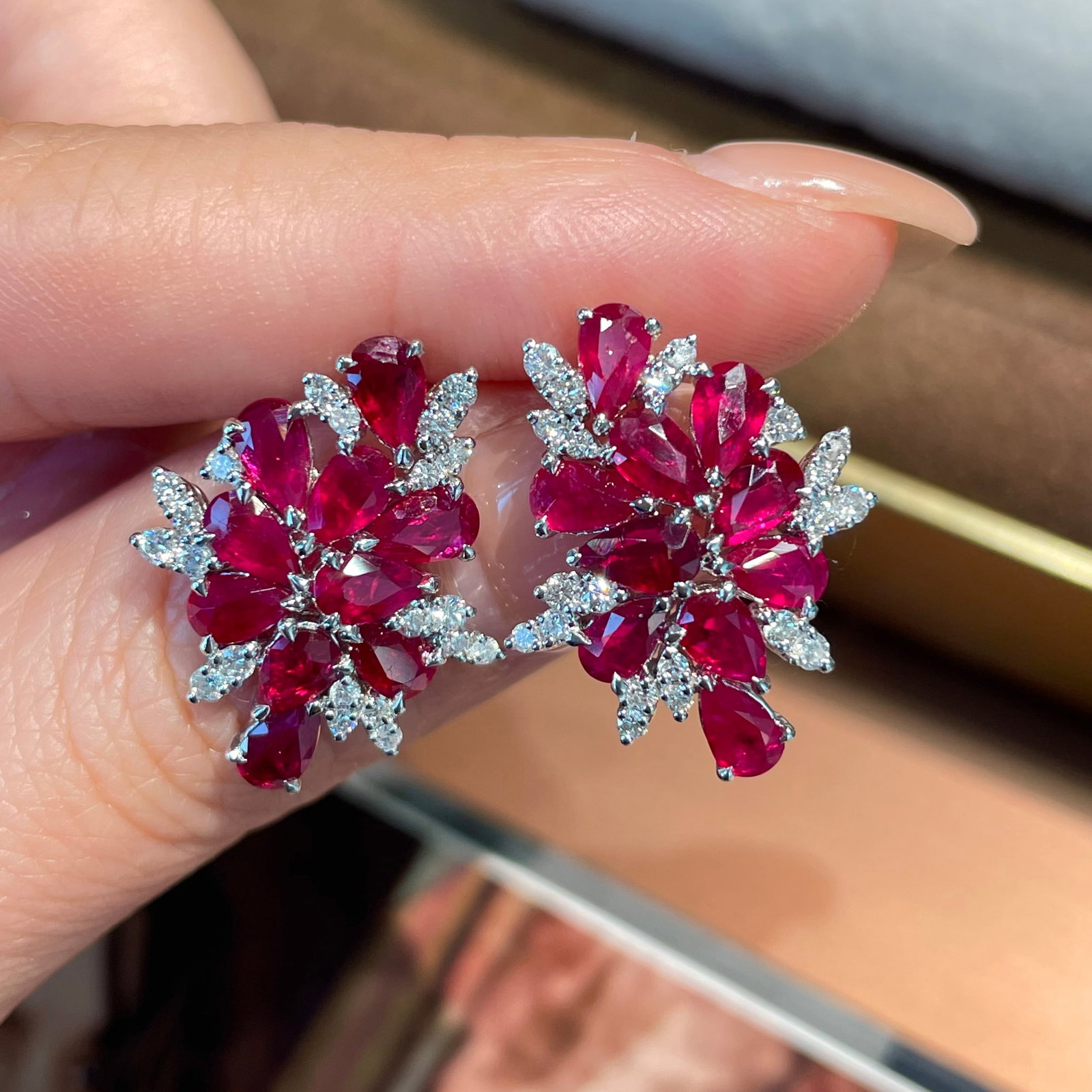 14k Gold 3.4 Ct Natural Ruby & Diamond Earrings - 7