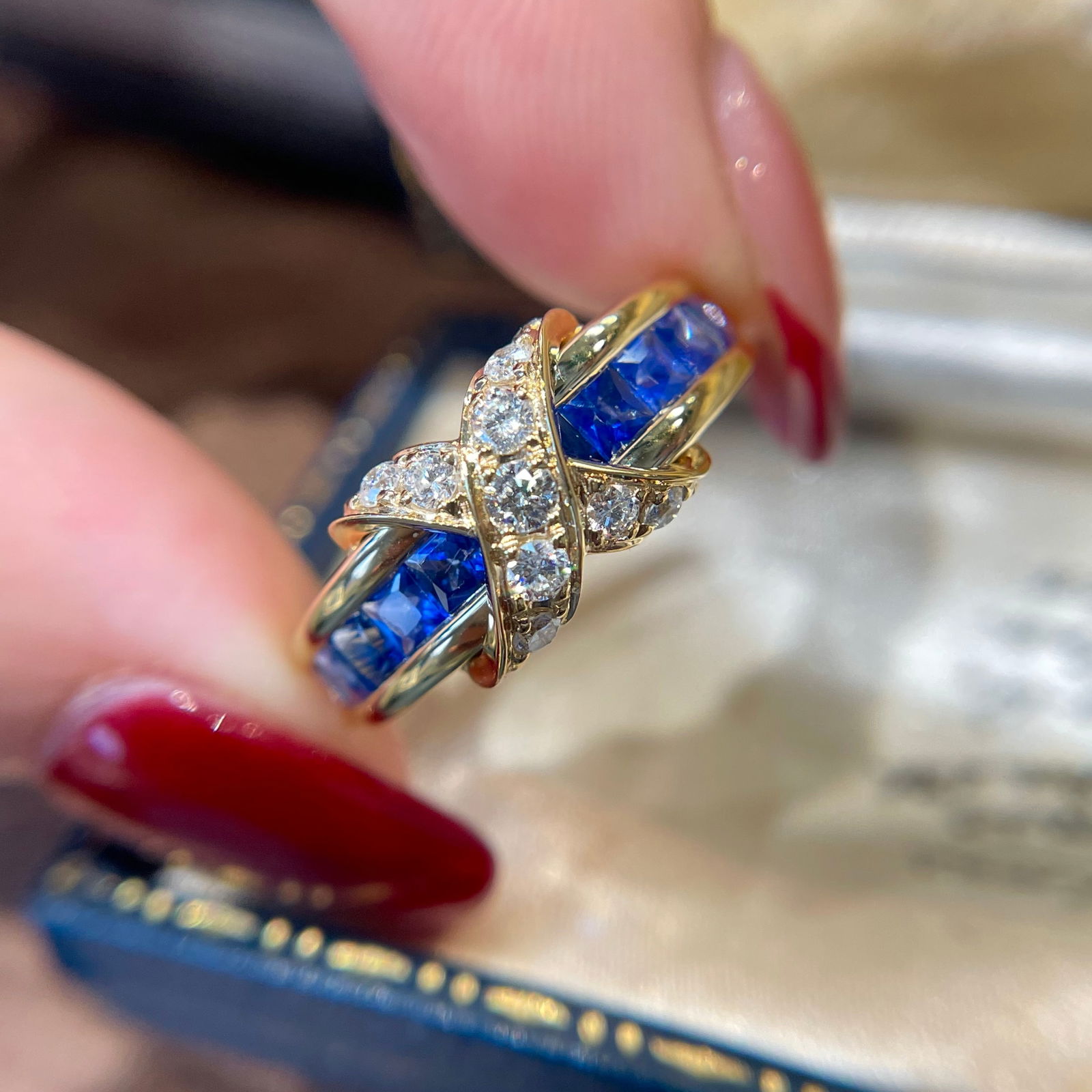 14k Gold 1.1 Ct Natural Sapphire & Diamond Ring - 6