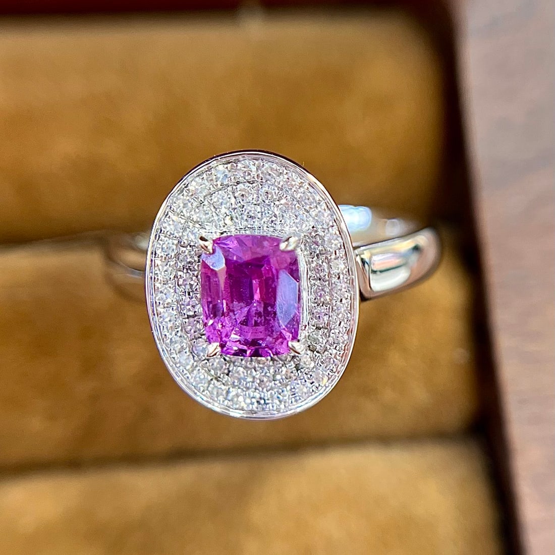 14k Gold 1.38 Ctw Natural Sapphire & Diamond Ring: Ref:231136209 // gold content:14k gold // ring size:7. 25us // // main gemstone:sapphire // shape:cushion // carat weight:1. 10ct // color:purple // treatment:natural // // adjacent gemstone 2 :