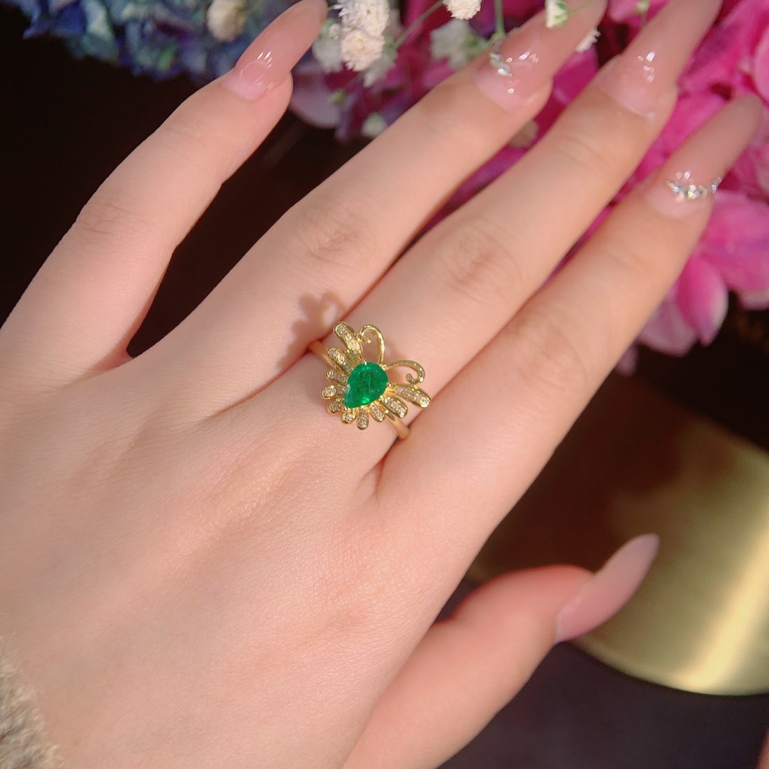 14k Gold 0.75 Ct Natural Emerald & Diamond Ring - 5