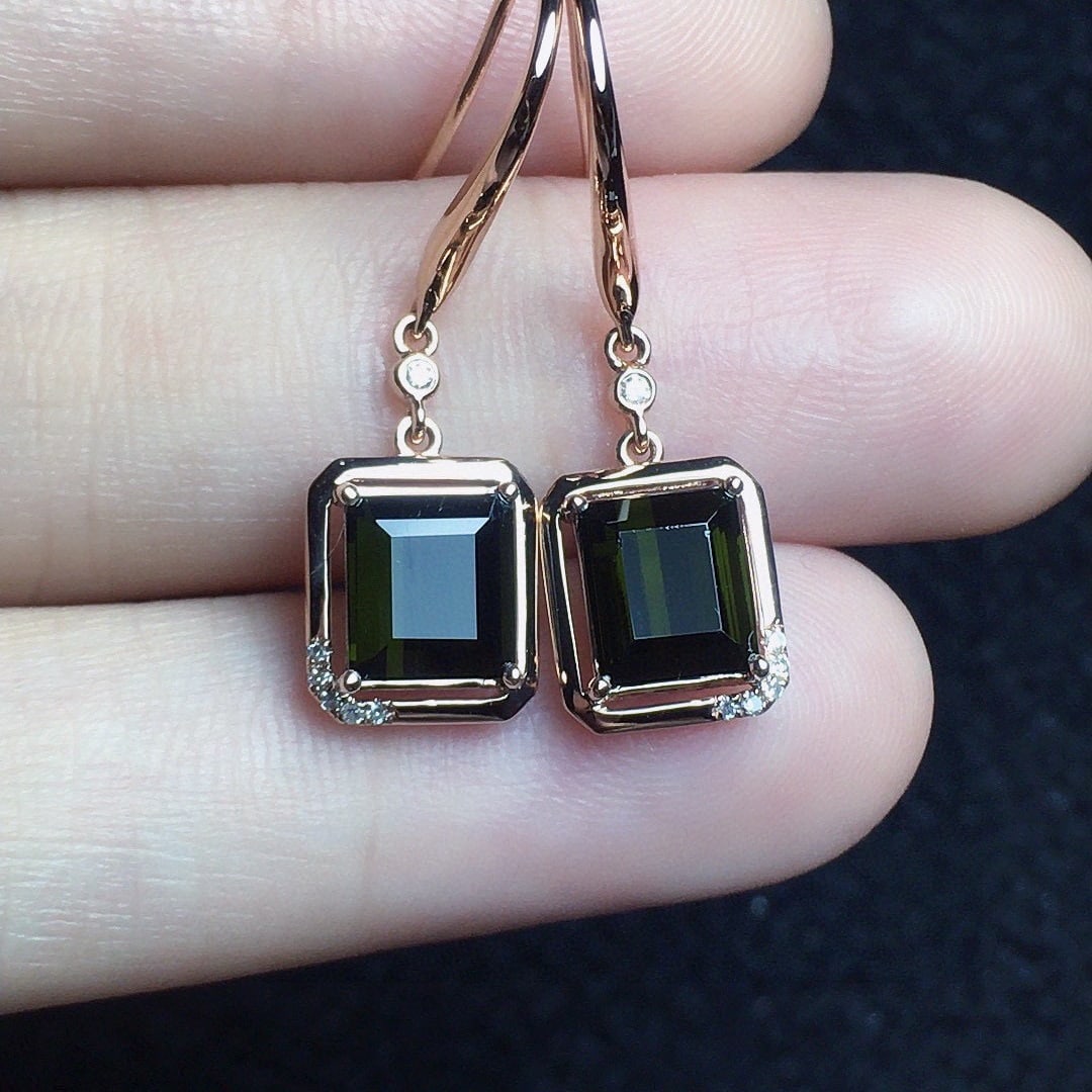 14k Gold 2.45 Ct Natural Tourmaline & Diamond Earrings - 2