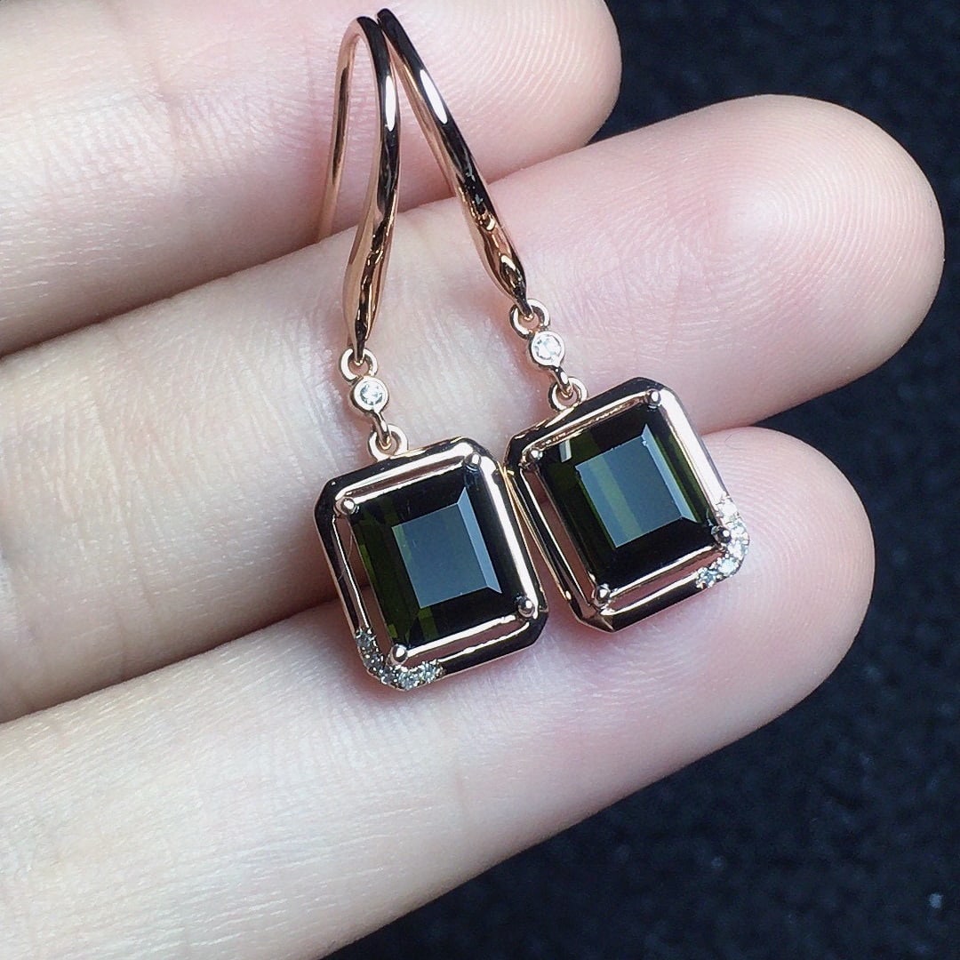14k Gold 2.45 Ct Natural Tourmaline & Diamond Earrings - 3