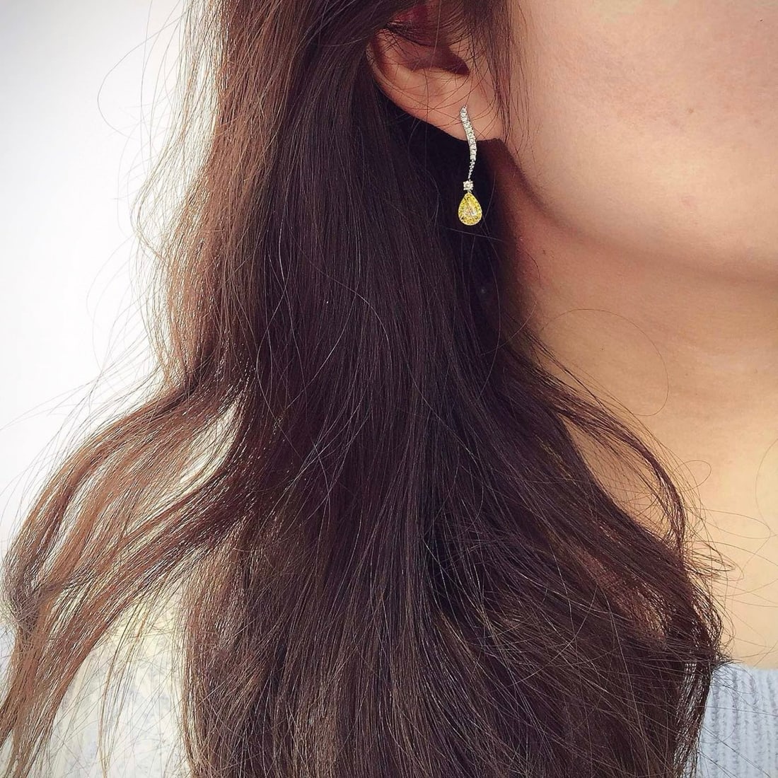 14k Gold 0.61 Ct Natural Yellow Diamond & Diamond Earrings - 4