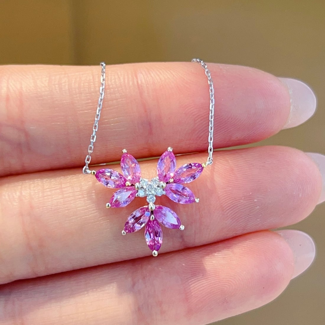 14k Gold 1.98 Ctw Natural Sapphire & Diamond Necklace: Ref:231136216 // gold content:14k gold // main gemstone:sapphire // shape:marquise // carat weight:1. 90ct // color:pink // treatment:natural // // adjacent gemstone 2 : diamond // shape:round //