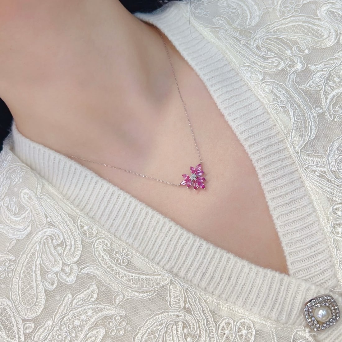 14k Gold 1.98 Ctw Natural Sapphire & Diamond Necklace - 3