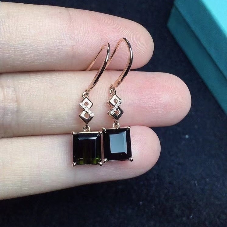 14k Gold 3.86 Ct Natural Tourmaline & Diamond Earrings - 3