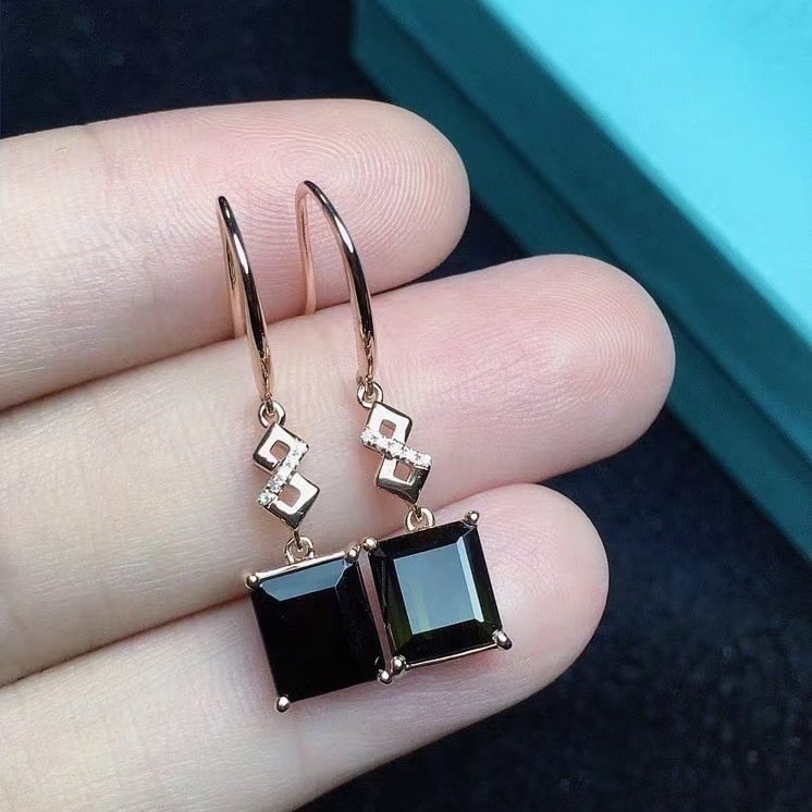 14k Gold 3.86 Ct Natural Tourmaline & Diamond Earrings - 4