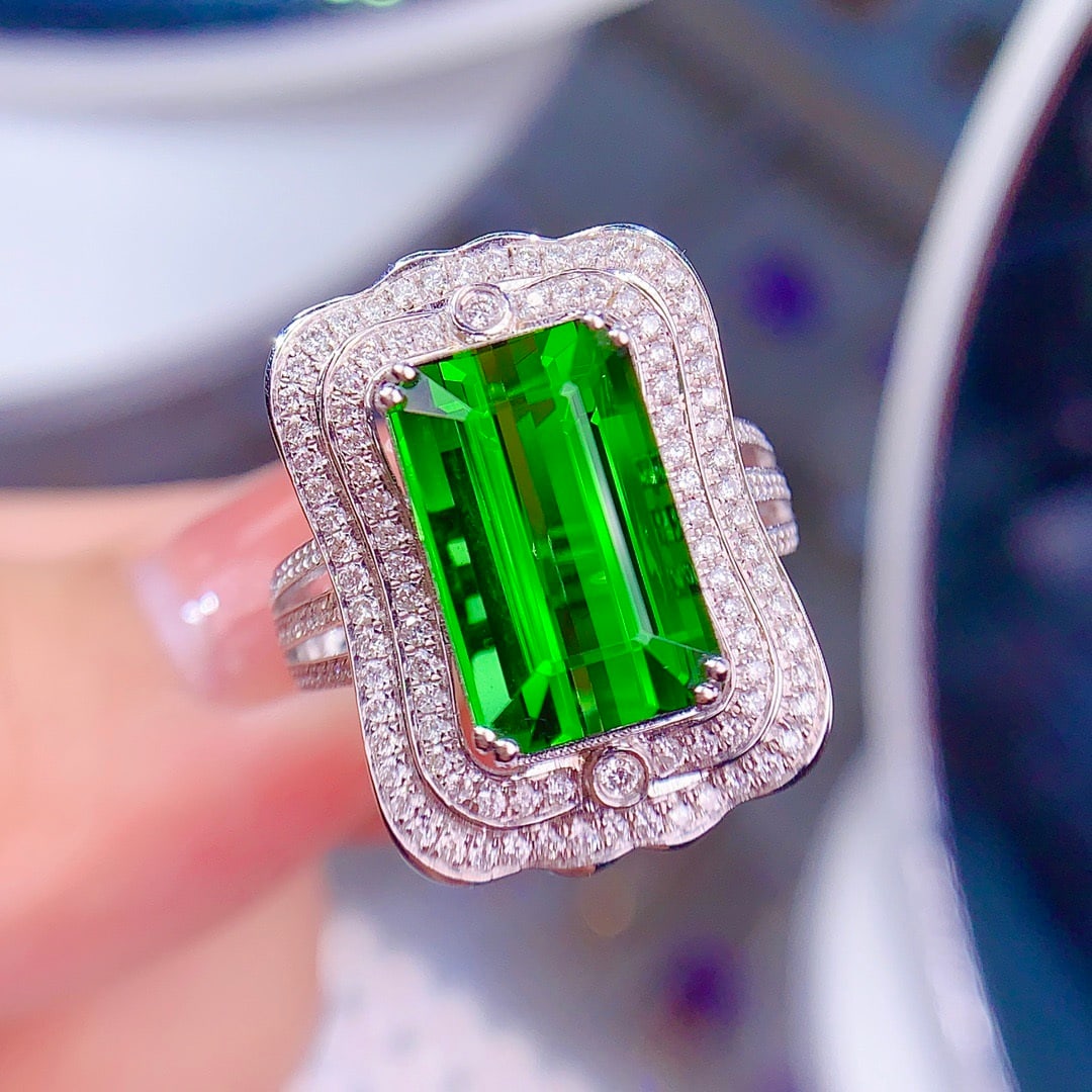 14k Gold 7.5 Ct Natural Tourmaline & Diamond Ring - 4