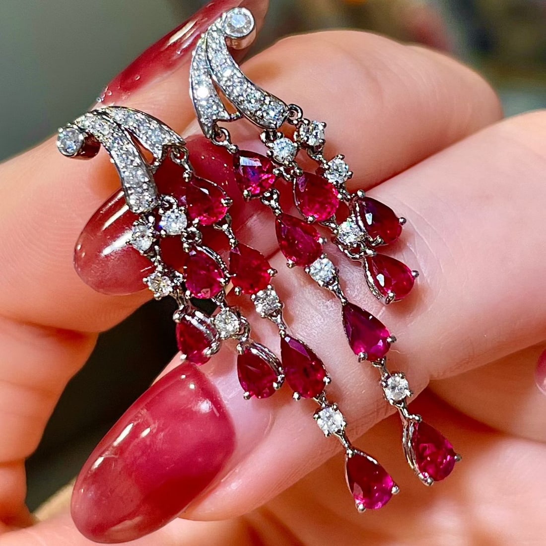 14k Gold 3.53 Ctw Natural Ruby & Diamond Earrings - 2