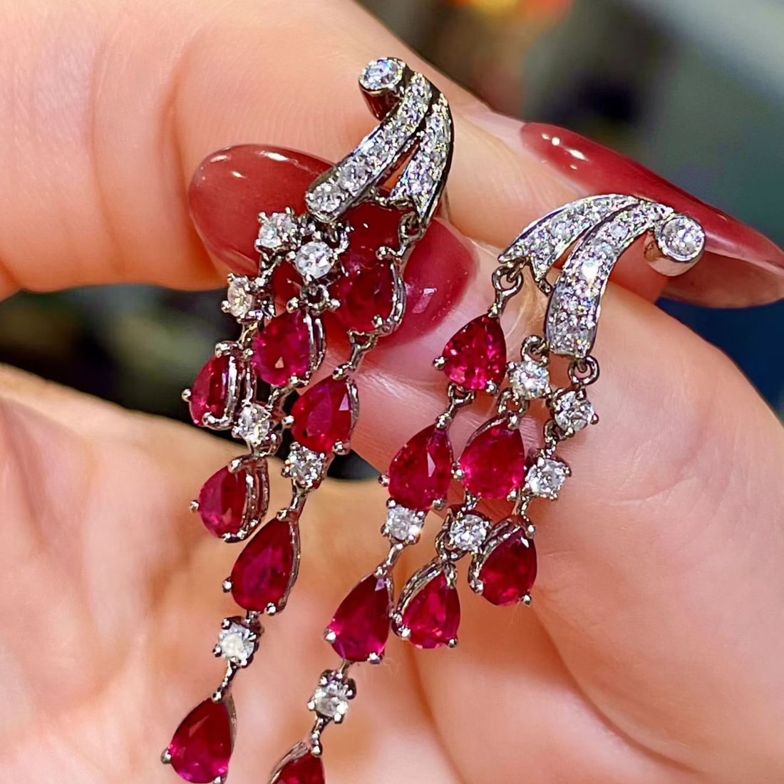 14k Gold 3.53 Ctw Natural Ruby & Diamond Earrings - 3