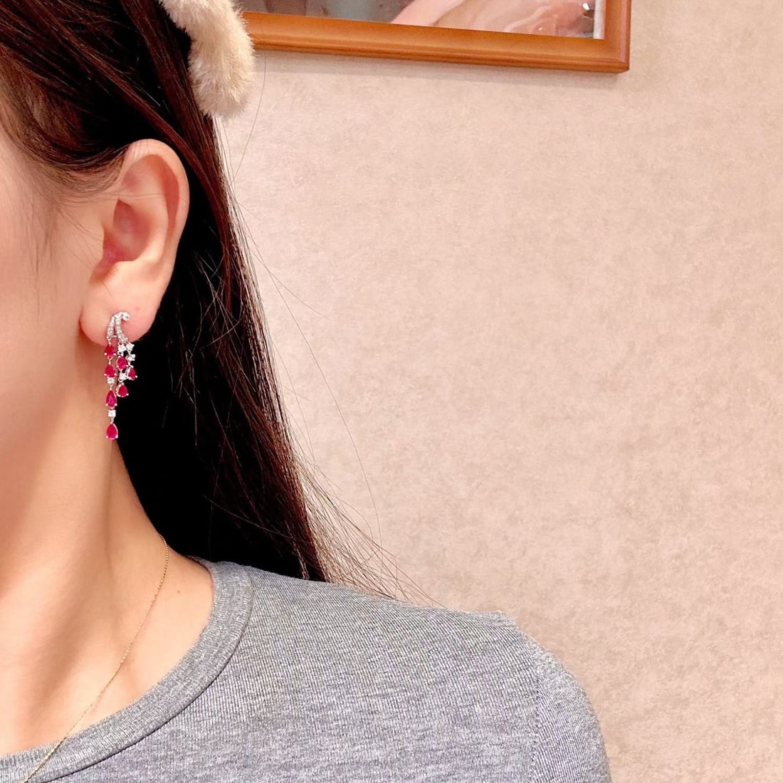 14k Gold 3.53 Ctw Natural Ruby & Diamond Earrings - 4