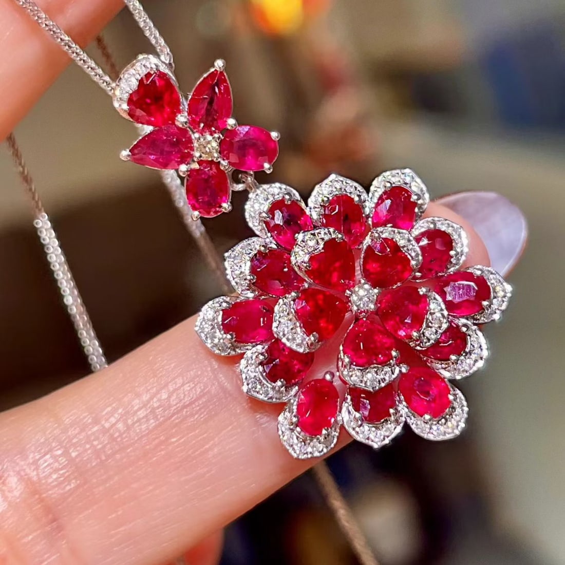 14k Gold 5.67 Ctw Natural Ruby & Diamond Pendant( Without Chain ) - 2