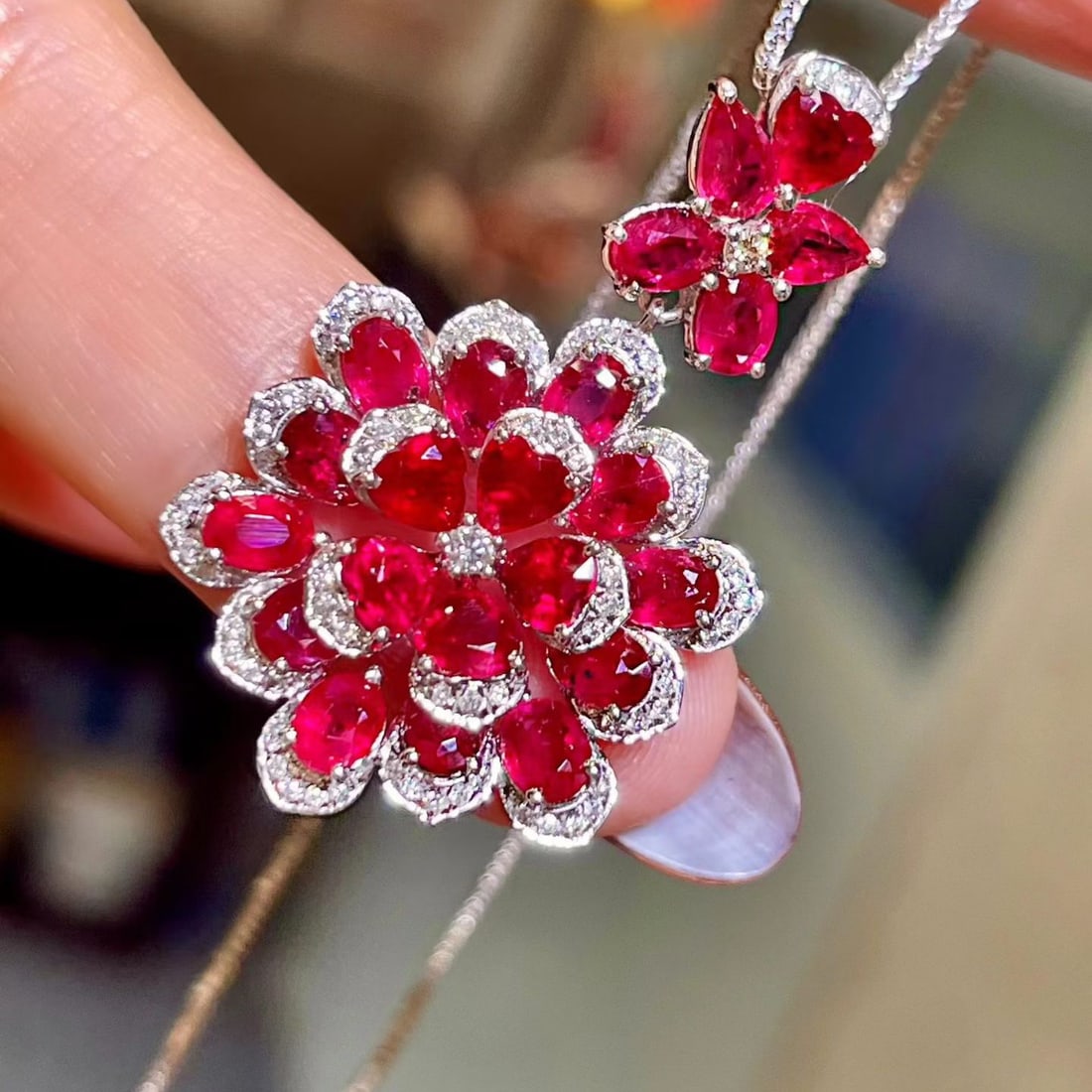 14k Gold 5.67 Ctw Natural Ruby & Diamond Pendant( Without Chain ) - 3