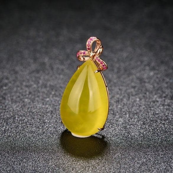 14k Gold 25.08 Ct Natural Prehnite & Ruby Pendant( Without Chain ) - 3