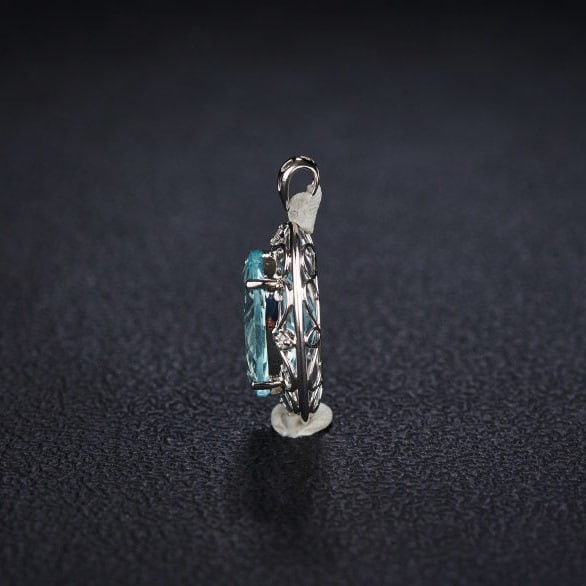 14k Gold 5.57 Ct Natural Aquamarine & Diamond Pendant( Without Chain ) - 4