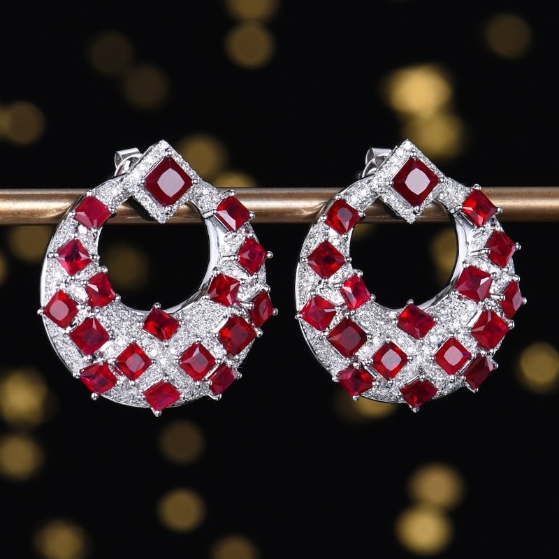 14k Gold 4.61 Ctw Natural Ruby & Diamond Earrings - 3