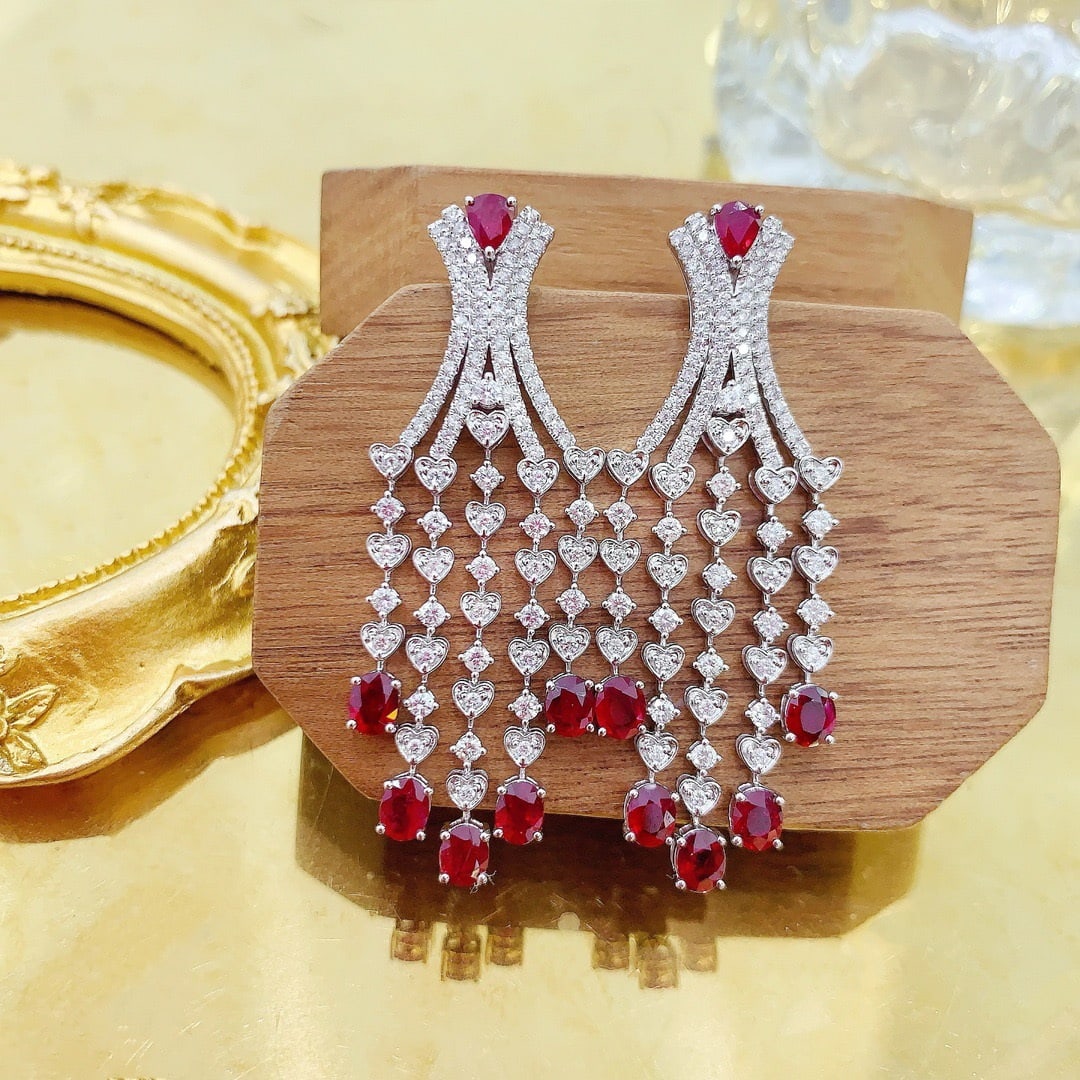 14k Gold 4.48 Ctw Natural Ruby & Diamond Earrings: Ref:231136245 // gold content:14k gold // main gemstone:ruby // shape:multiple // carat weight:0. 38ct // color:red // treatment:natural // // adjacent gemstone 2 : diamond // shape:round // carat