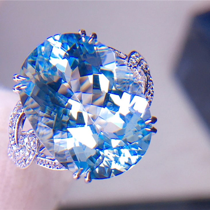 14k Gold 6.5 Ct Natural Aquamarine & Diamond Ring - 5