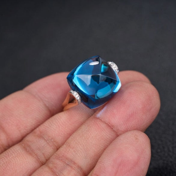 14k Gold 22.56 Ct Natural Topaz & Diamond Ring - 8