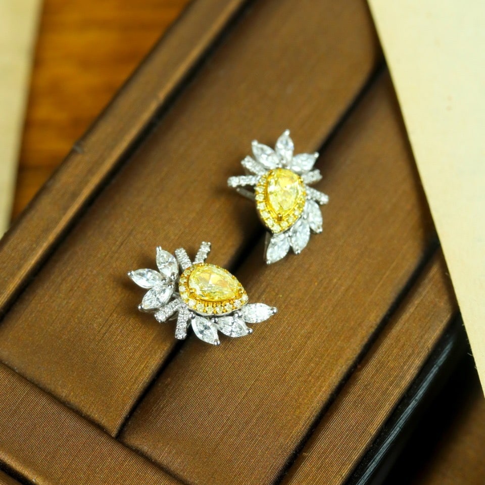 14k Gold 2.69 Ctw Natural Yellow Diamond & Diamond Earrings - 3