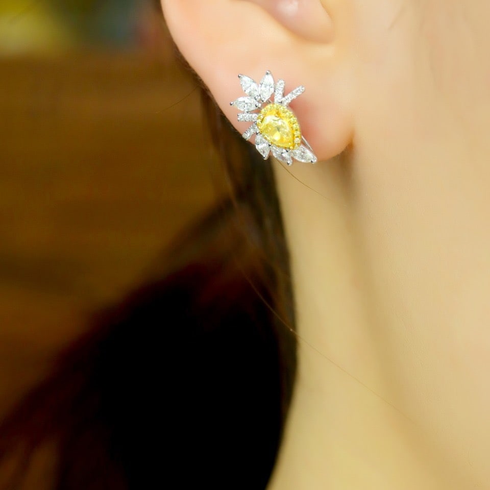 14k Gold 2.69 Ctw Natural Yellow Diamond & Diamond Earrings - 6